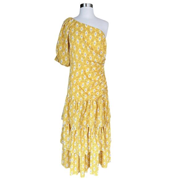VERONICA BEARD Virginia Dress One Shoulder Floral Layered Yellow Cotton 6 NWT - Picture 8 of 12